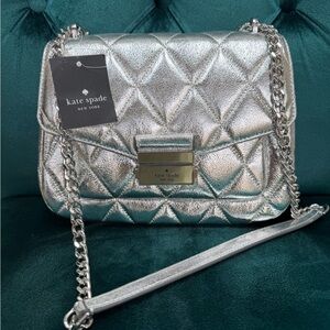 kate spade Metallic Silver Quilted Crossbody Bag